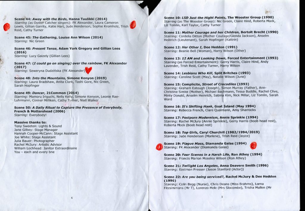 Scene list, Professor Dee Heddan Birthday Performance